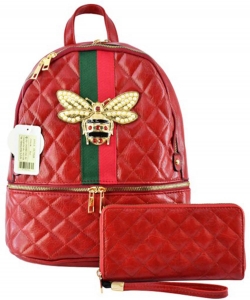 Bee Stripe quilted Backpack DL758QB Red